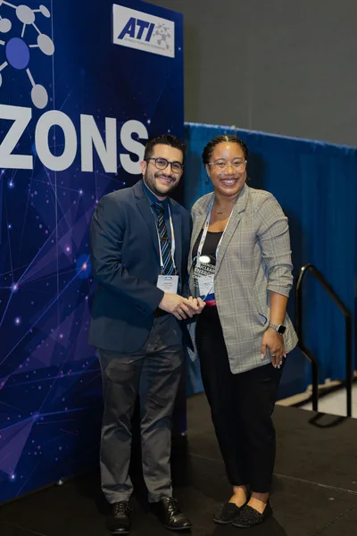 Prof. Oses receiving the Advanced Nuclear Energy Technology Challenge award, the three challenge winners with their awards, and the award itself, at the ATI Horizons summit