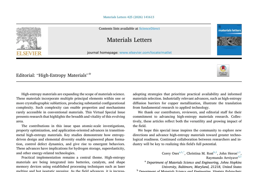 Editorial: "High-Entropy Materials"