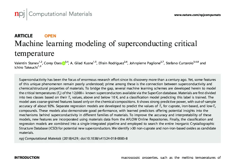 Graphical abstract for Machine learning modeling of superconducting critical temperature