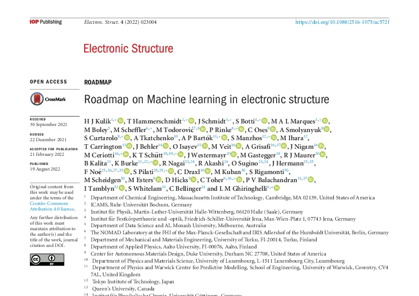 Graphical abstract for Roadmap on Machine Learning in Electronic Structure