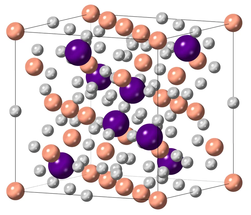 Cartoon unit cell of a ceramic with one element on each cation site