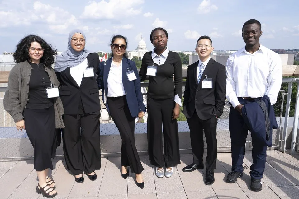 On the terrace of the Hopkins Bloomberg Center